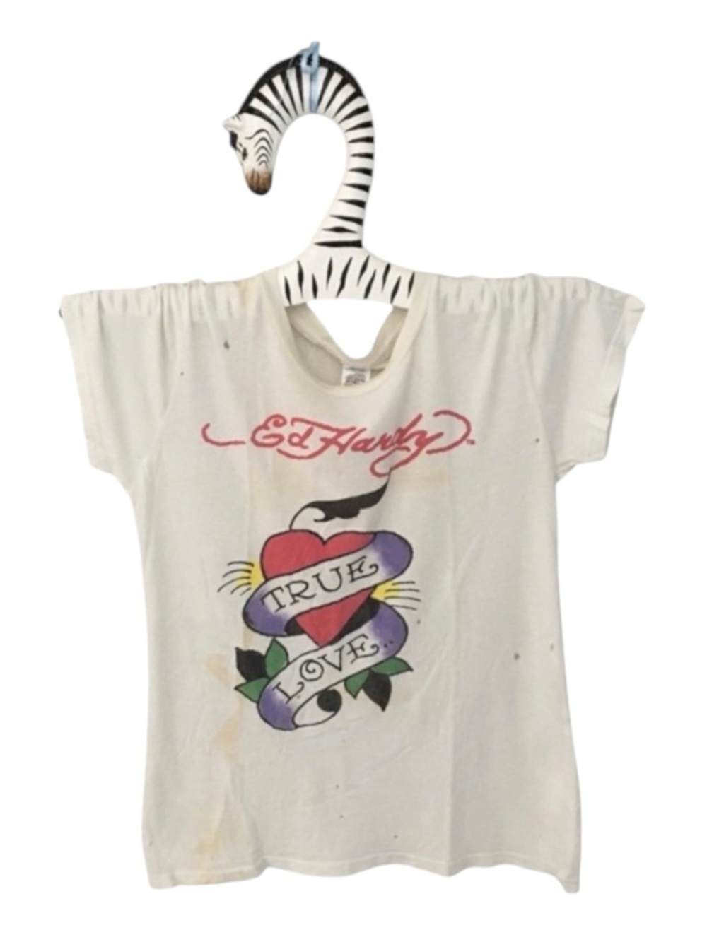 HTF: new Y2K Ed Hardy ❤︎︎ Iconic True Love Tattoo Tee ❤︎︎ Dirty White Grunge T - Picture 5 of 16